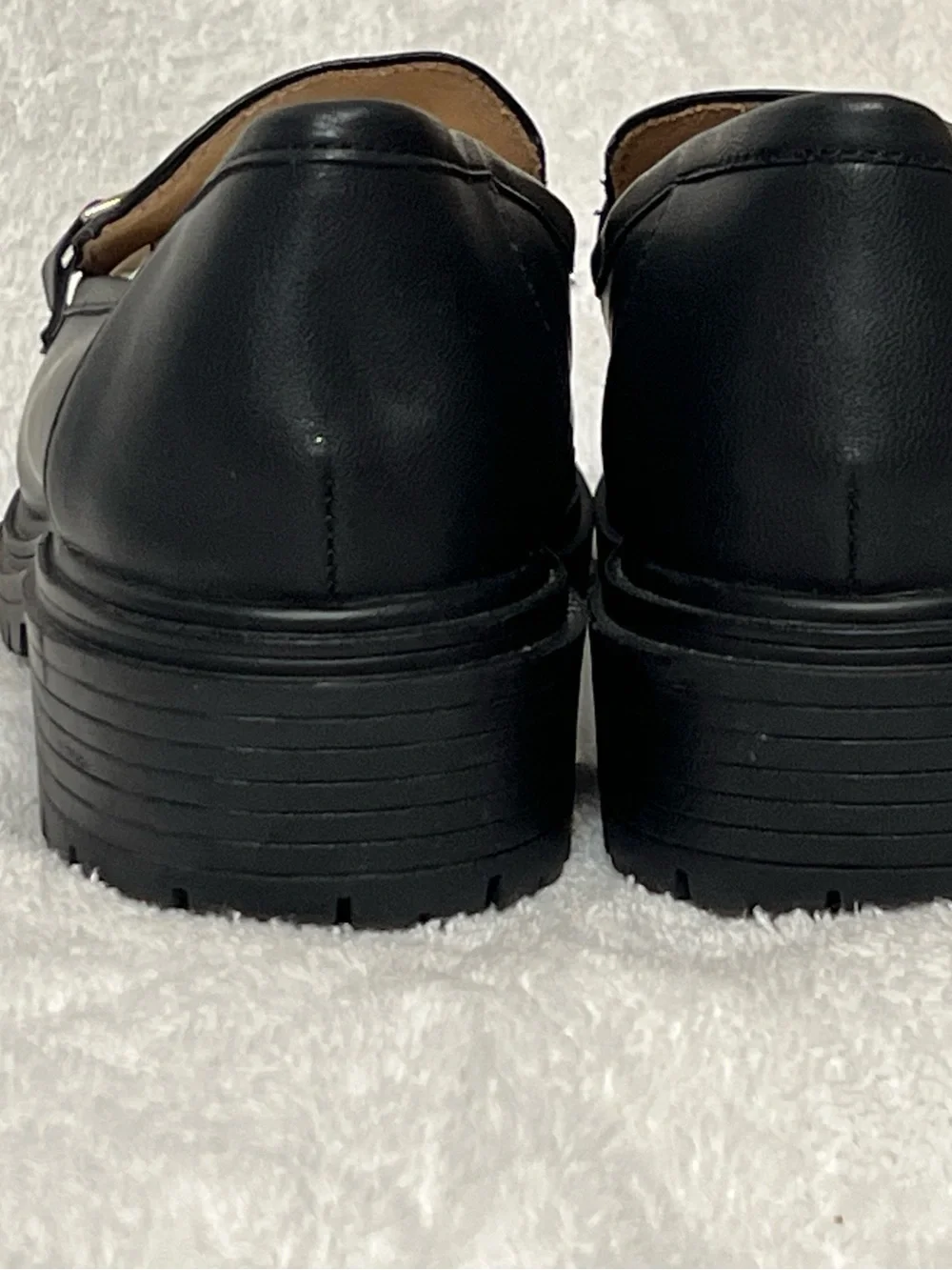 Rachel Zoe Black Leather Loafers with Gold Chain Detail